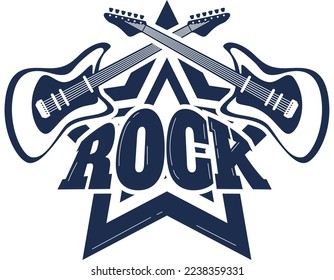 Rock banner, graphics music, vintage label, retro symbol, metal sign, isolated on white, design, flat style vector illustration.