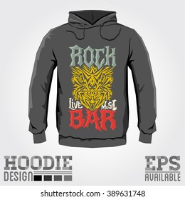 Rock Bar - Vector hoodie print design - sweatshirt Cool hardcore print template