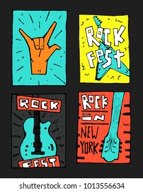 Rock, blues music festival poster. Colored illustration, naive style