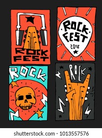 Rock, blues music festival poster. Colored illustration, naive style
