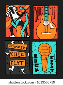 Rock, blues music festival poster. Colored illustration, naive style
