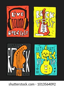 Rock, blues music festival poster. Colored illustration, naive style