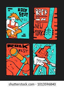 Rock, blues music festival poster. Colored illustration, naive style
