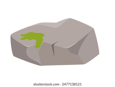 Rock boulder with smooth stone texture and growing green moss vector illustration