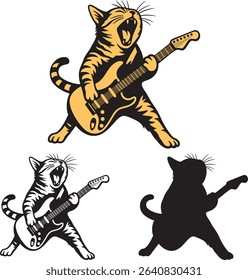 Rock Cat Playing Guitar isolated on white background