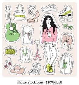 Rock chick fashion model illustration crafty pattern in vector