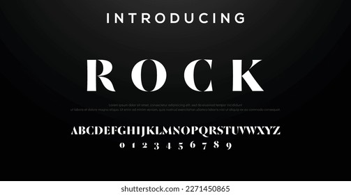 ROCK Classic typography elegant. Alphabet and numbering uppercase. Vector illustration word.