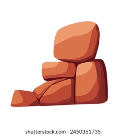 Rock cliff vector illustration, desert stone image, red rock canyon clip art, isolated on white background