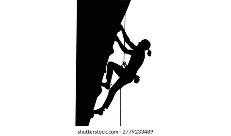 Rock climber ascending a wall dynamic pose black silhouette