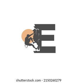 Rock climber climbing letter E illustration template