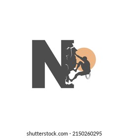 Rock climber climbing letter N illustration template