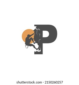 Rock climber climbing letter P illustration template