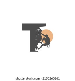 Rock climber climbing letter T illustration template