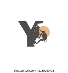 Rock climber climbing letter Y illustration template