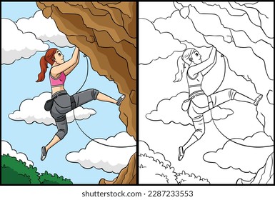 Rock Climber Coloring Page Colored Illustration