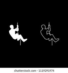 Rock climber icon outline set white color