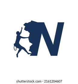 Rock climber logo with alphabet vector flat design