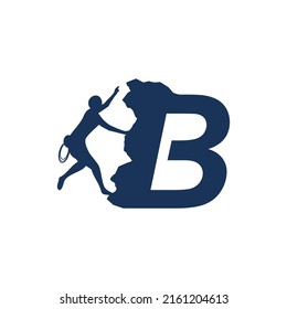 Rock climber logo with alphabet vector flat design