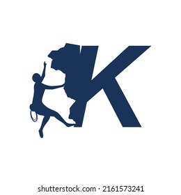 Rock climber logo with alphabet vector flat design