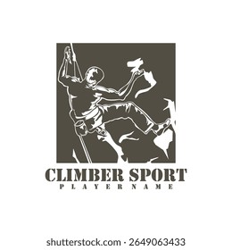 Vetor de design do logotipo do escalador de rocha. Ilustração de modelo de escalada de silhueta. Símbolo de ícone