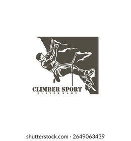 Vetor de design do logotipo do escalador de rocha. Ilustração de modelo de escalada de silhueta. Símbolo de ícone