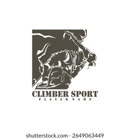 Vetor de design do logotipo do escalador de rocha. Ilustração de modelo de escalada de silhueta. Símbolo de ícone