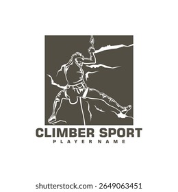 Vetor de design do logotipo do escalador de rocha. Ilustração de modelo de escalada de silhueta. Símbolo de ícone