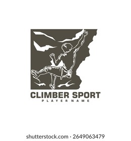 Vetor de design do logotipo do escalador de rocha. Ilustração de modelo de escalada de silhueta. Símbolo de ícone