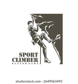 Vetor de design do logotipo do escalador de rocha. Ilustração de modelo de escalada de silhueta. Símbolo de ícone