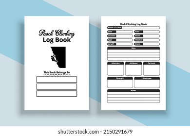 Rock climber notebook interior. Mountain or hill climber strength tracker and location info checker template. Interior of a logbook. Rock climber daily information and hiking weather tracker.