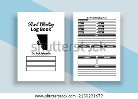 Rock climber notebook interior. Mountain or hill climber strength tracker and location info checker template. Interior of a logbook. Rock climber daily information and hiking weather tracker.