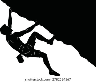 Rock Climber Reaching for Handhold on Cliff Silhouette