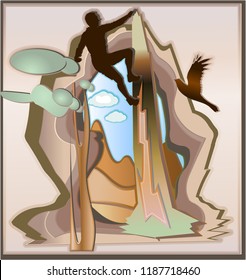 Rock climber silhouette applique vector illustration