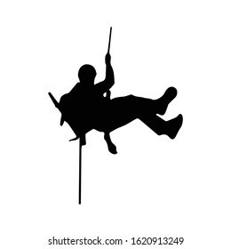 Rock Climber Silhouette on white background. Rappelling silhouette.