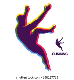 Rock climber silhouettes. Bouldering sport. Vector illustration for design. 