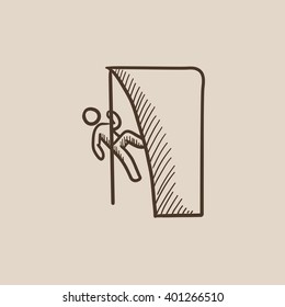 Rock climber sketch icon.