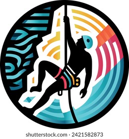 Rock climber t-shirt logo in colorful style, vector design