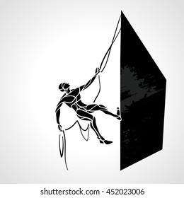 Rock climber vector silhouette. Climbing man. Vector illustration