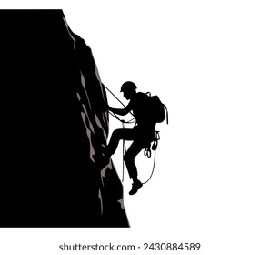 Premium Vector  Silhouette of a young rock climber on a climbing