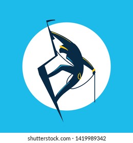 Rock climber.Athletic man climbing up the cliff