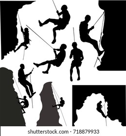 Rock climbers collection silhouette - vector