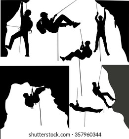 rock climbers silhouette collection - vector