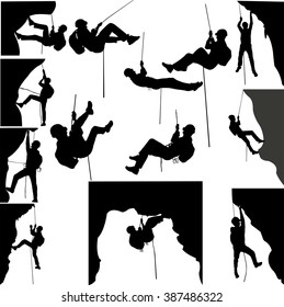 rock climbers silhouette collection - vector