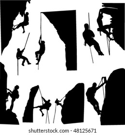 rock climbers silhouette collection - vector