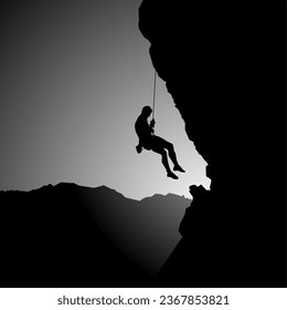 Rock Climbing Climbing Black Shadow Image of a Rock Climbing Sport Person, black silhouette vector illustration.