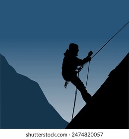 Rock Climbing Climbing Black Shadow Image of a Rock Climbing Sport Person, black silhouette vector illustration.