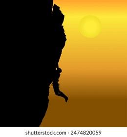 Rock Climbing Climbing Black Shadow Image of a Rock Climbing Sport Person, black silhouette vector illustration.