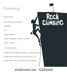 Rock Climbing boy. Isolated On White Background. Bouldering sport. Black print. Vector Illustration