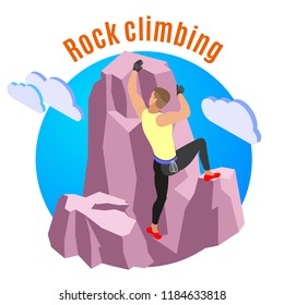 Rock climbing composition with sports and recreation symbols isometric vector illustration