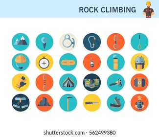 Rock Climbing Concept Flat Icons.